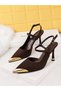 Women's Patterned Gold Toe Pointed Toe Slingback Stiletto Heeled Shoes