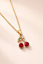 Red Crystal Stone Cherry Figured Pendant Hoop Earring Set - Gold - 3