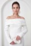 Women's White Boat Neck Long Sleeve Promise Engagement Wedding Evening Dress - 3