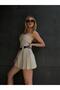 Women's Beige Strapless Mini Dress with Lining Shorts Yel0149 - 7