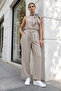 High Waist Double Button Tencel Wide Leg Trousers - Stone