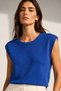 Cobalt Blue Back Slit Detailed Crew Neck 100% Cotton Women's Knitwear Blouse - 2