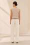 Beige Contrast Ribbed Openwork V-Neck 100% Cotton Women's Knitwear Blouse - 5