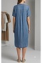 Blue Summer Thin Tencel Denim Fabric V-Neck Short Sleeve Dress - 5