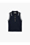 Color Contrast Buttoned Sleeveless Polo Neck Knitwear Blouse - 5