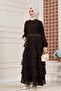 Layered Lace Elisa Hijab Dress-Brown - 2