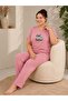 Large Size Summer Combed Cotton Pink Short Sleeve Pajama Set - 3