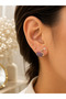 Gold Purple Stone Swan Earrings |   Elegant Zircon Detailed Stylish Women's Earrings |   Daily & Special Occasion Jewelry - 3