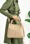 Women's Hand and Shoulder Bag Monogram Printed Double Handle Adjustable Strap Gray Beige