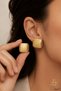 Moderna Seri Women's Gold Color Vintage Model Striped Square Thick Earrings (Chunky Model) / Retro Striped Curved Square Gold Color Earrings - 4