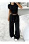 Women's Unprinted Over-The-Hip Baby Tee Crop and Baggy Sweatpants - Two-Piece Sweat Suit
