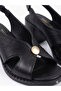 Genuine Leather Black Heeled Women's Sandals - 8