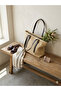 Straw-Look Textured Shoulder Bag with Faux Leather Strap, Daily Briefcase and Beach Bag - 5