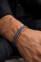 Men's and Women's Copper Bracelet with Navy Blue Leather Strip and Double Steel Chain Magnet Model Pure Copper Bracelet - 3