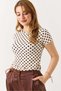 Women's Polka Dot Crew Neck Short Sleeve Blouse Brown