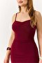 Women's Decolteli Gathered Strap Sandy Fabric Dress Burgundy - 4