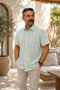 Men's Linen-Look Short Sleeve Shirt Comfortable Fit Summer Breathable Fabric S-5Xl
