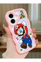 iPhone 16 Compatible Case with Camera Protector Pink Silicone Couple Phone Case Mario Pattern
