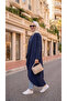 Asymmetrical Design Crossed Tunic Linen Aerobin Fabric-Navy Blue - 5