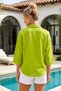 Pistachio Green Shirt Collar 3/4 Sleeve Buttoned Waist Tie Brodeed Casual Cotton Woven Shirt 54 62 - 6
