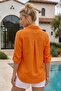 Orange Shirt Collar 3/4 Sleeve Buttoned Embroidered Casual Cotton Woven Shirt 70 64 - 6