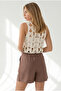 Women's Brown Pocketed Lined Washable Linen Shorts Shrt-19000056 - 5