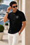 Men's Black Polo Collar Embroidered Pique T-Shirt