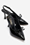 Women's Black Pointed Toe Open Back Bow Detailed 8 cm Heeled Shoes Lorane - 3