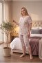 Large Size Bamboo Fabric Short Sleeve Ruffle Detailed Floral Patterned Women's Capri Suit 22322 - 3