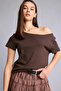 100% Cotton Loose Fit Off-The-Shoulder Ribbed Short Sleeve T-Shirt H8085Ax26Sm