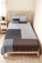 Gray Geometric Young Room Single Pique Set - Anthracite Copper 160X220 cm Quilted Bedspread - 5