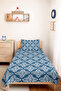 Blue Geometric Youth Room Single Pique Set - White Modern 160X220 cm Quilted Bedspread - 4