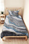 Geometric Blue Gray Young Room Single Pique Set - Modern Marble Striped 160X220Cm Bedspread - 5