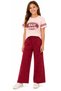Girl's Eilly Written Stone-Embellished Sleeve Striped T-Shirt and Pants Set in Self-Glittering Powder Color - 2