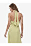 Linen Blend Halter Neck Long Dress with Tie Detail - 4