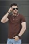 Lufy Snap Fastener Men's Textured Polo Collar T-Shirt - Stripe Detail