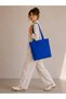 Women's Cobalt Blue Zippered Hand and Shoulder Bag Fabric Tote Bag a - 3