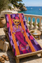 Teddy Bear and Purple Orange Geometric Patterned 70X150 Beach Towel - 5