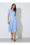 Blue Striped Casual Shirt Midi Dress - 3