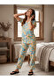 Blue Floral Lace Detail Shirt and Pyjama Set