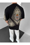 Black Oversize Anatolian Motif Premium Embroidered T-Shirt - 2