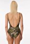 4300 Green Glittery Leopard V-Neck Gathering Swimsuit - 3