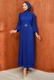 Cobalt Blue Belted Pleated Evening Dress