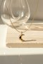 Yellow Color Steel Crescent Pendant Women's Necklace with Black Stone Detail - 4