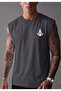 Men's Ship's Anchor Printed Zero Sleeve Bisilet Collar T-Shirt