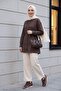 Striped Buttoned Modal Tunic with Side Laces - Brown - 3