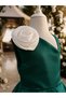 Special Design Aveline Model Emerald Green Color Single Sleeve Flower Accessory Detailed Girls' Evening Dress - 3