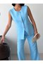 Women's Gold Button Detailed Vest and Trousers Two-Piece Set - Baby Blue - 3