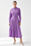 Shirt Collar Corded Embroidered Belted Regular Midi Dress - 2