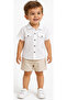 Boy's Button Closure Ecru Color Shirt with Pocket Model